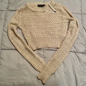 Topshop Womens Petite US 8 Beige Sweater Pullover Cropped Zipper
